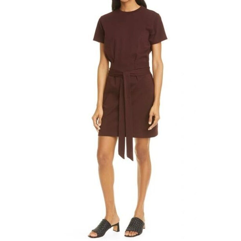 Vince Plum Knee Length Tie Waist T-Shirt Dress 100% Cotton XS #778
